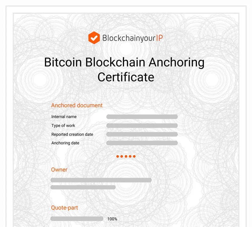 Certificat d'horodatage blockchain délivré par BlockchainyourIP